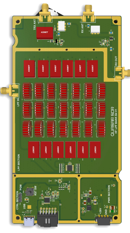 B4 — Harmonic Filter Bank + T/R Switch top-view PCB